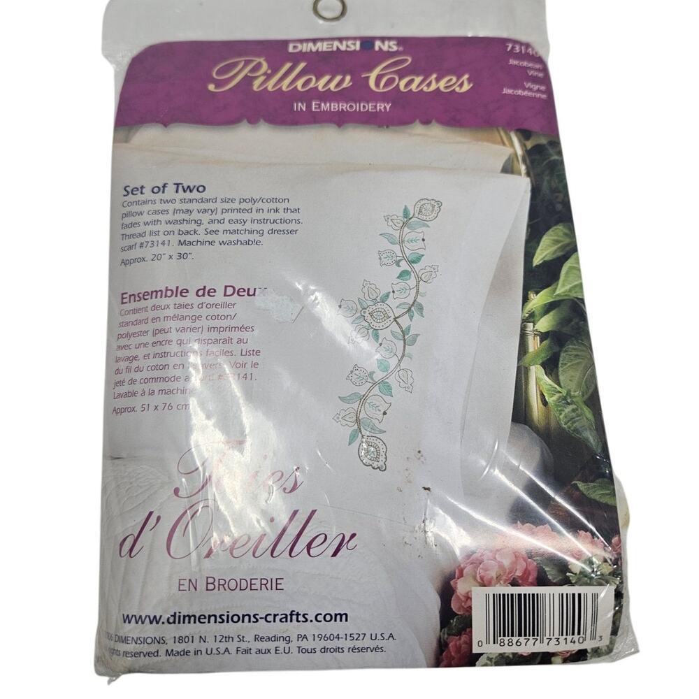NEW Dimensions 2 Pillow Cases Embroidery Kit Jacobean Vine Cottage Craft